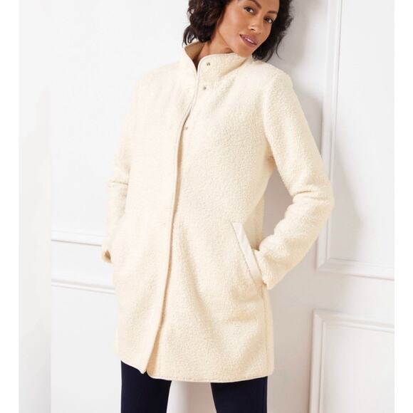 T By Talbots Cozy Sherpa Mockneck Jacket Ivory Size MP Petite - Picture 1 of 7